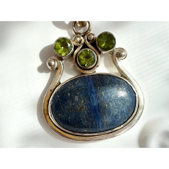 Lapis Lazuli Peridot Semi-Precious Sterling Silver Southwest 925 VintagePendant - Picture 4 of 10